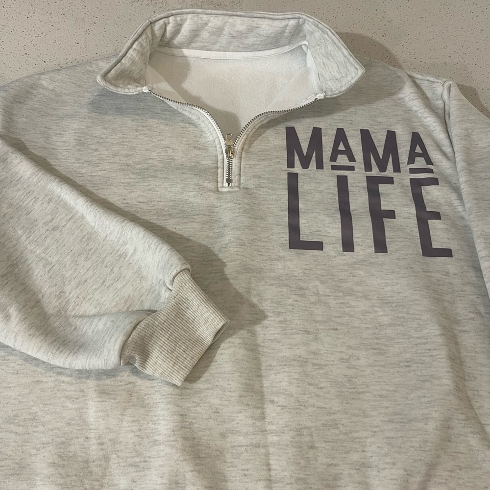 Gray Quarter-Zip Sweatshirt with 'MAMA LIFE' Print